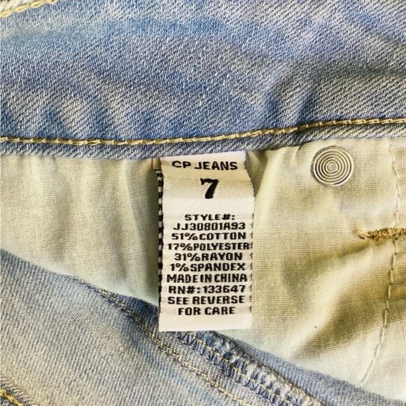 CP Jeans Fringed Denim Shorts Size 7 Light Wash 5 Pockets Stretch - Picture 7 of 9